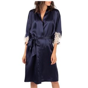 Lise Charmel Luxurious Silk Midnight Blue Women's Robe Size XXL